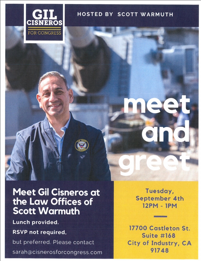 Law Offices of Scott Warmuth to Host Congressional Candidate Meet and Greet